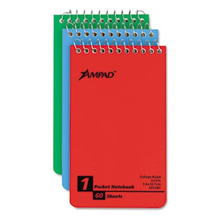 Ampad Wirebound Pocket Memo Book  College/Narrow Rule  3 x 5  WE  60-Sheet  3/pk AM32034